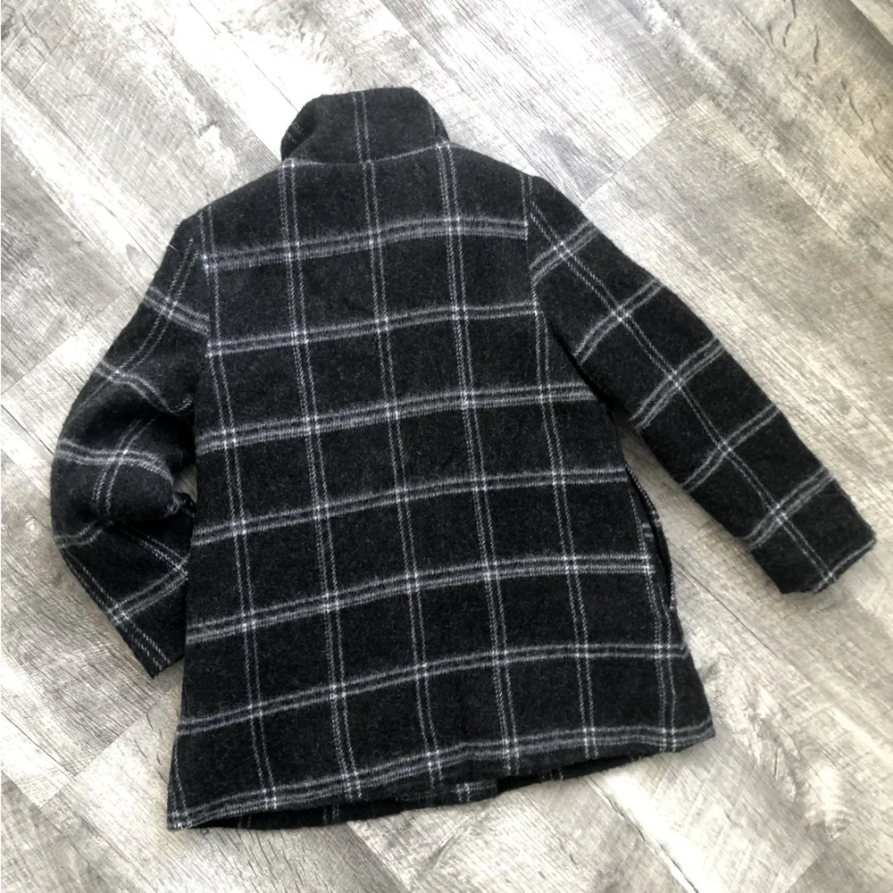 Cherokee Black Plaid Window Pane Coat With Slight Flare Acrylic / Wool Blend